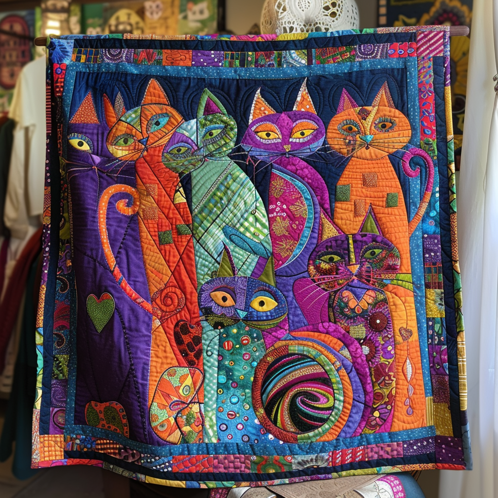 Artistic Feline Quilted Blanket