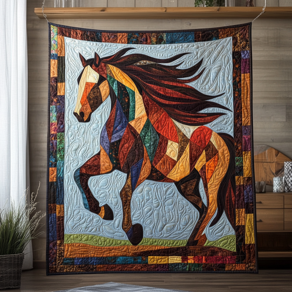 Artistic Horse-Themed Quilted Blanket