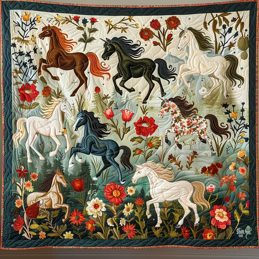Artistic Mystical Steeds Quilted Blanket