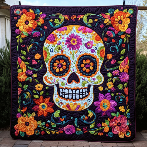Artistic Sugar Skull Quilted Blanket