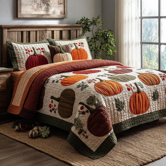 Assorted Pumpkin Orchard 3-Piece Quilted Bedding Set