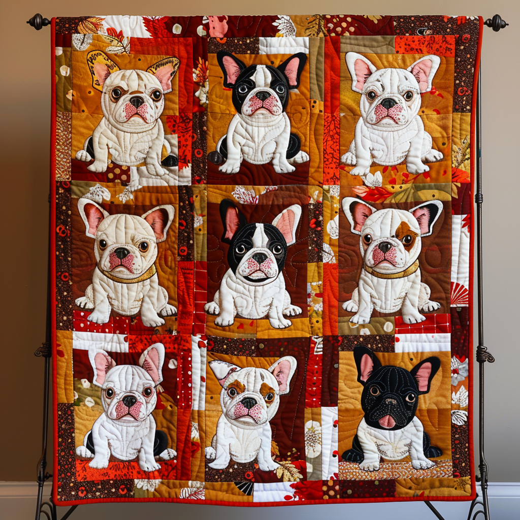 Autumn French Bulldog Quilted Blanket
