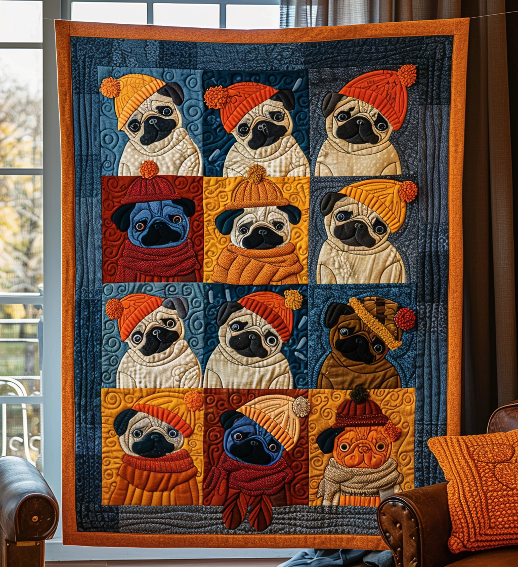 Pug Quilted Blanket