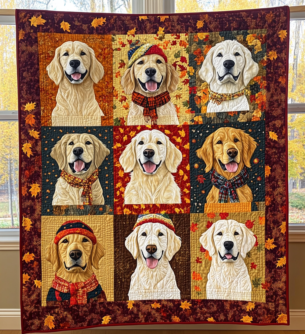 Autumn Retriever Charms Quilted Blanket