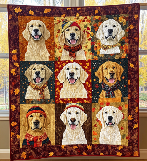 Autumn Retriever Charms Quilted Blanket