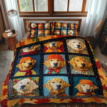 Autumn Vibes & Retriever Love 3-Piece Quilted Bedding Set