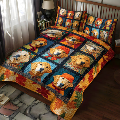 Autumn Vibes & Retriever Love 3-Piece Quilted Bedding Set