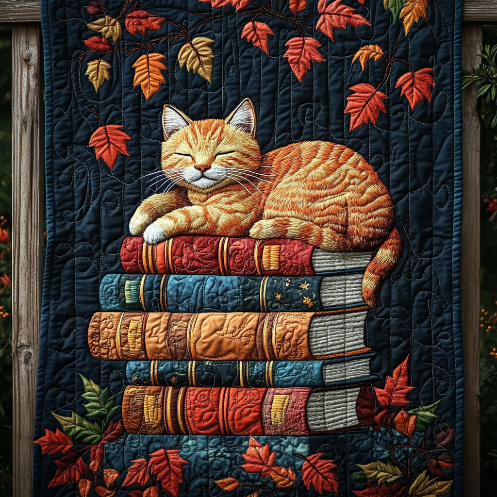 Autumn Book Kitten Quilted Blanket