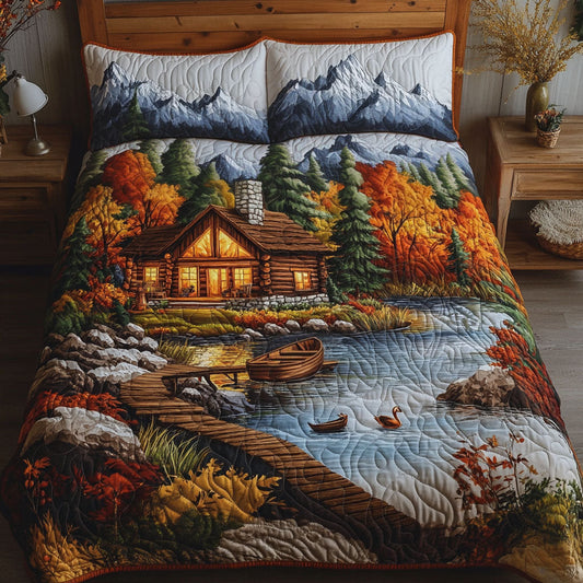 Autumn Cabin Lake 3-Piece Quilted Bedding Set