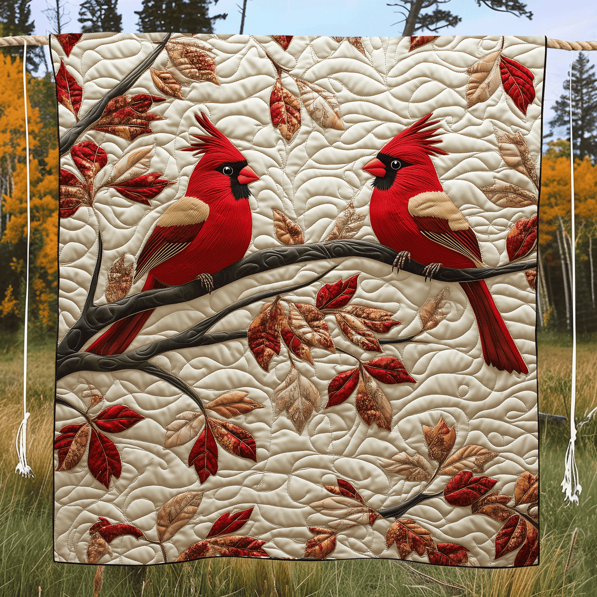 Autumn Cardinal Quilted Blanket