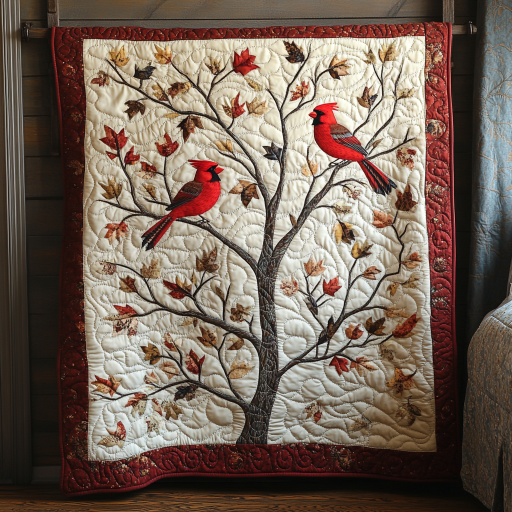 Autumn Cardinal Tree Quilted Blanket