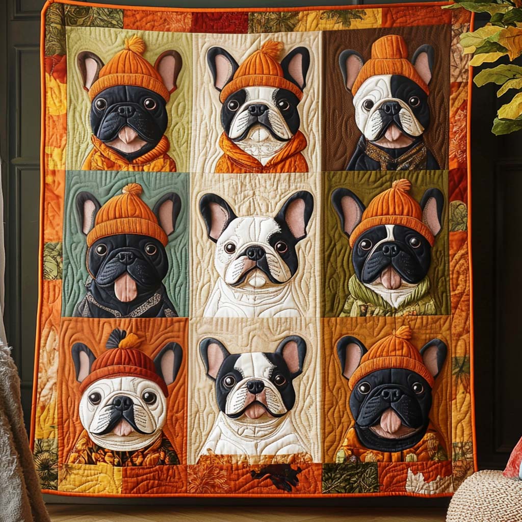 Autumn Frenchie Quilted Blanket