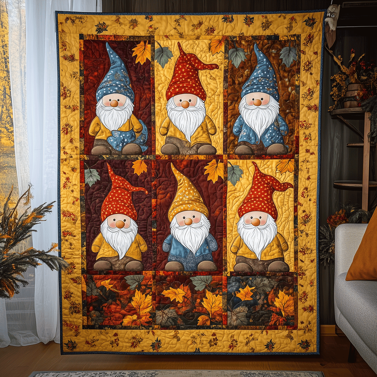 Autumn Gnome Magic Quilted Blanket