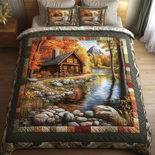 Autumn Lakeside Cabin 3-Piece Quilted Bedding Set
