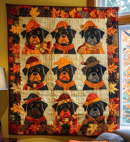 Autumn Leaves & Rottweiler Love Quilted Blanket