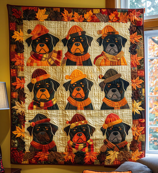 Autumn Leaves & Rottweiler Love Quilted Blanket