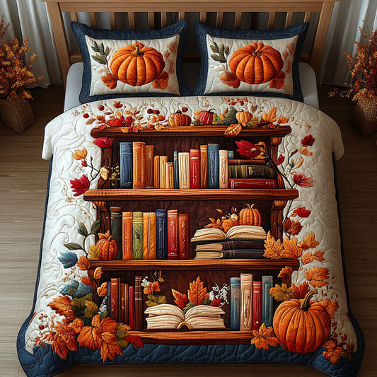 Autumn Library Charm 3-Piece Quilted Bedding Set