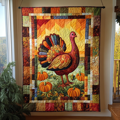 Autumn Magic Turkey Quilted Blanket