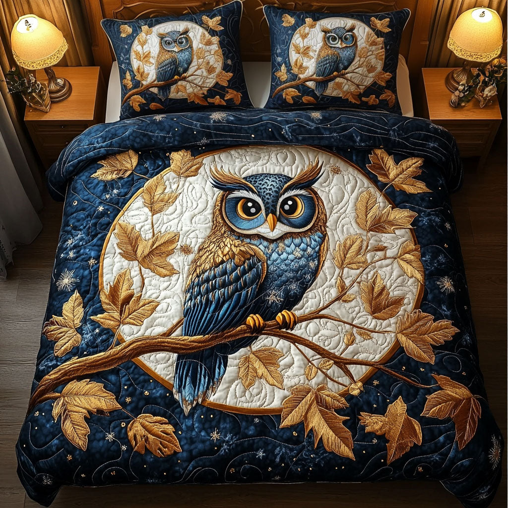 Autumn Owl 3-Piece Quilted Bedding Set