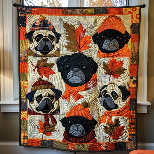 Autumn Pugs Quilted Blanket
