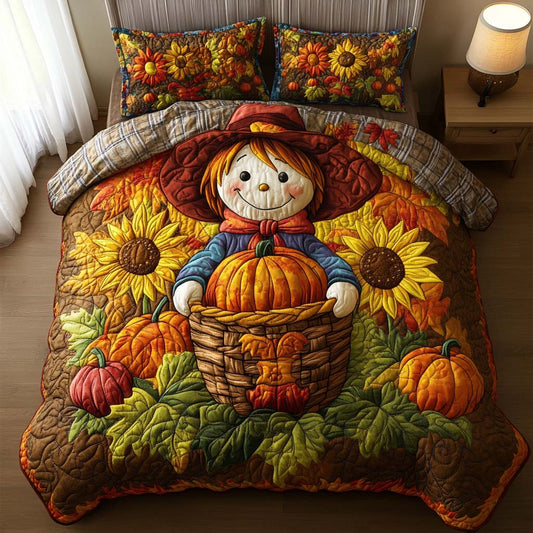 Autumn Scarecrow Charm 3-Piece Quilted Bedding Set