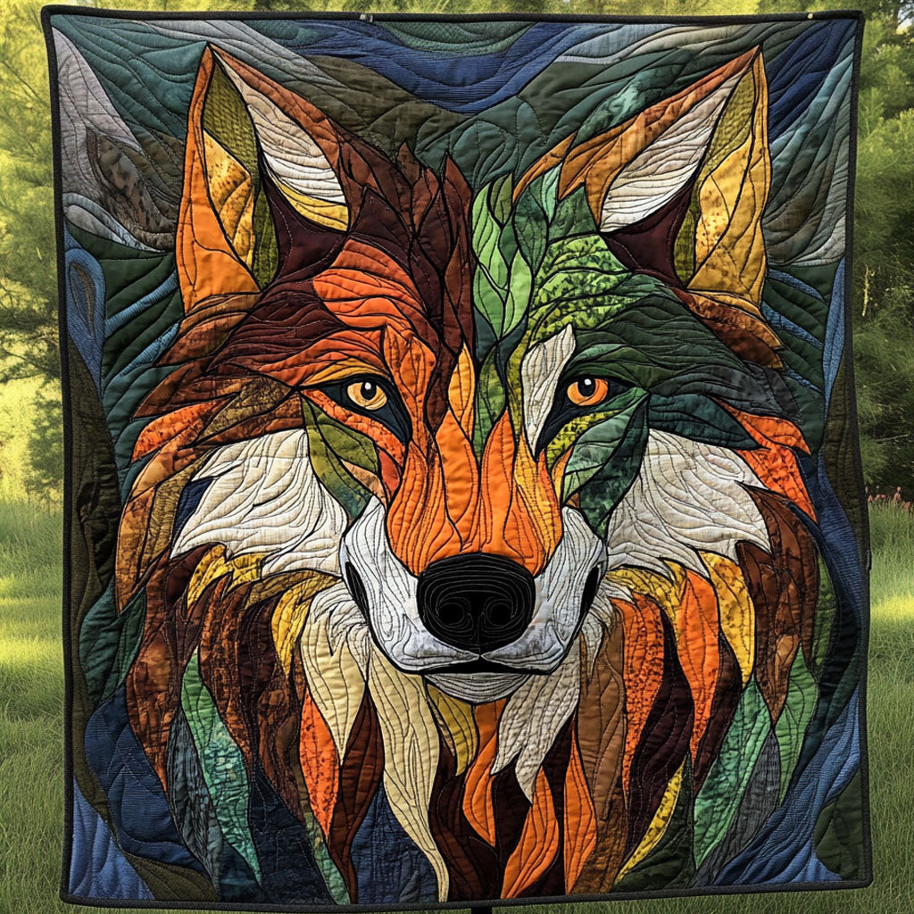 Autumn Spirit Wolf Quilted Blanket