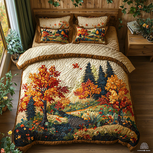 Autumn Trail Glow 3-Piece Quilted Bedding Set