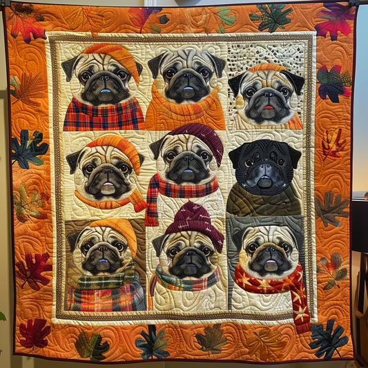 Autumn Vibe Pugs Quilted Blanket