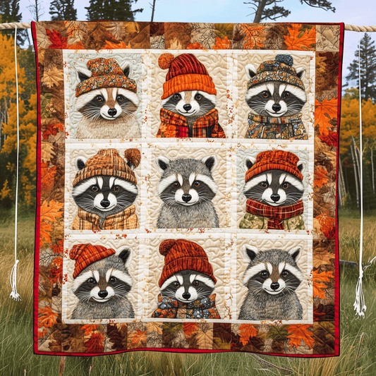 Autumn Vibe Raccoon Quilted Blanket