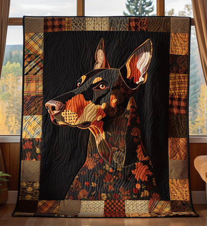 Autumnal Doberman Dreams Quilted Blanket