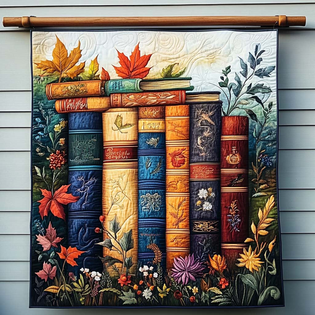 Autumnal Bookshelf Quilted Blanket