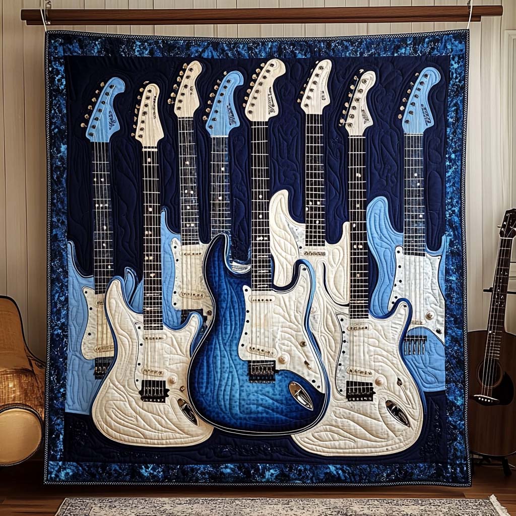 Azure Echoes Quilted Blanket