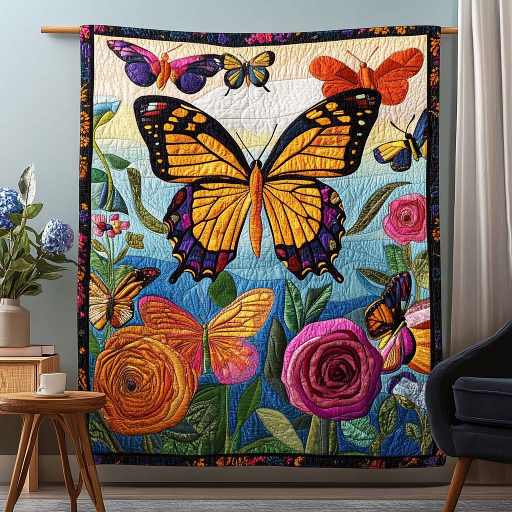 Azure Monarch Quilted Blanket