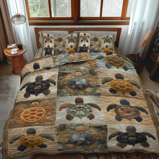Azure Turtle Cove 3-Piece Quilted Bedding Set 