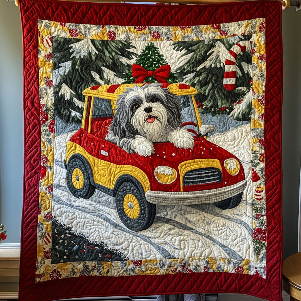 Barking in Snow Quilted Blanket