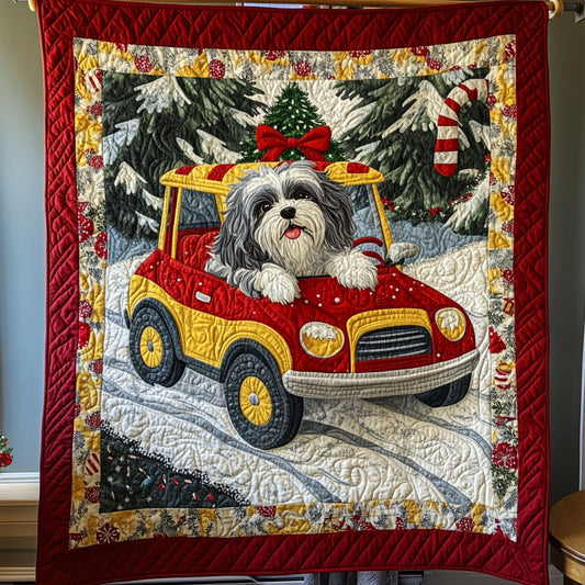 Barking in Snow Quilted Blanket