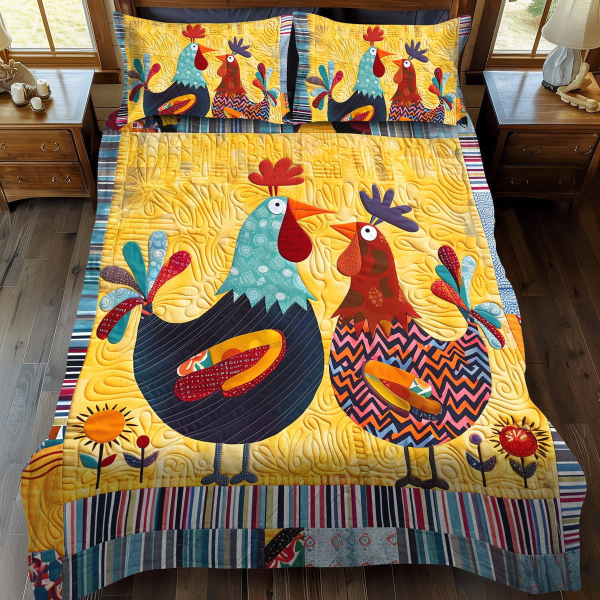 Barnyard Couple 3-Piece Quilted Bedding Set