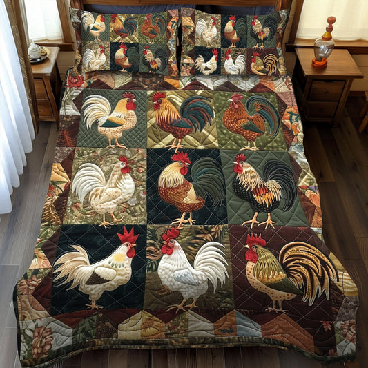 Barnyard Rooster 3-Piece Quilted Bedding Set