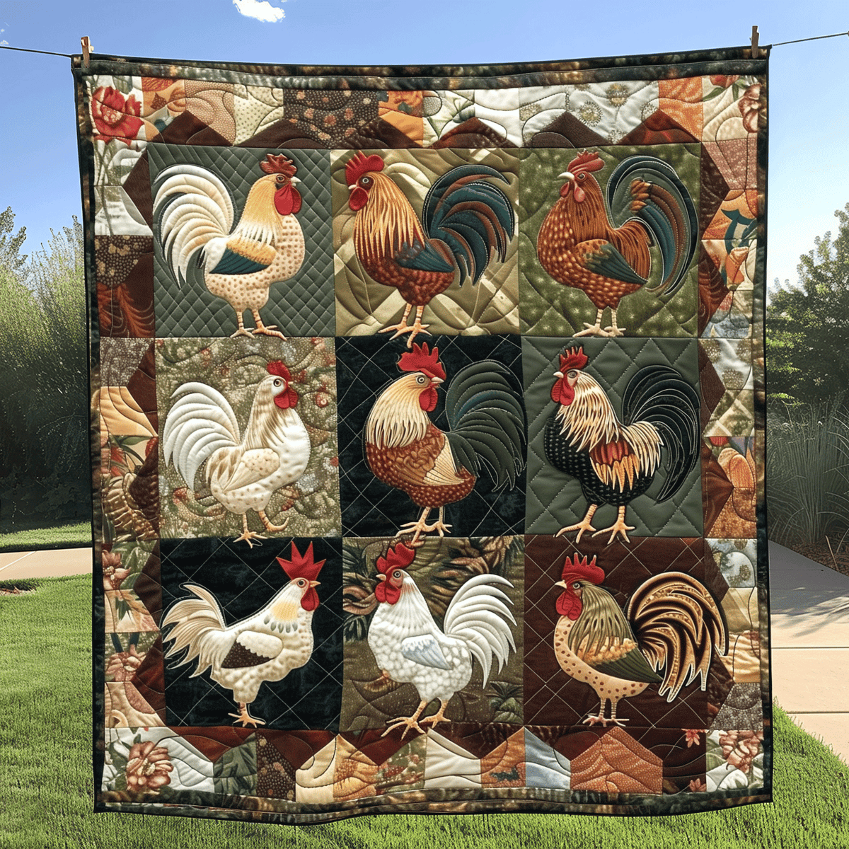 Barnyard Rooster Quilted Blanket