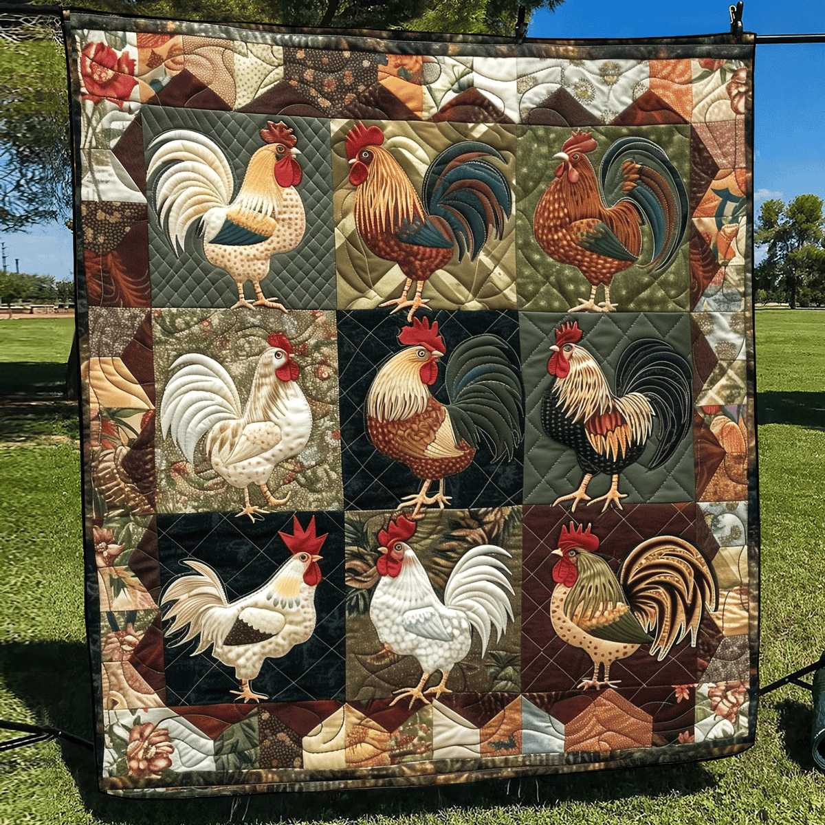 Barnyard Rooster Quilted Blanket