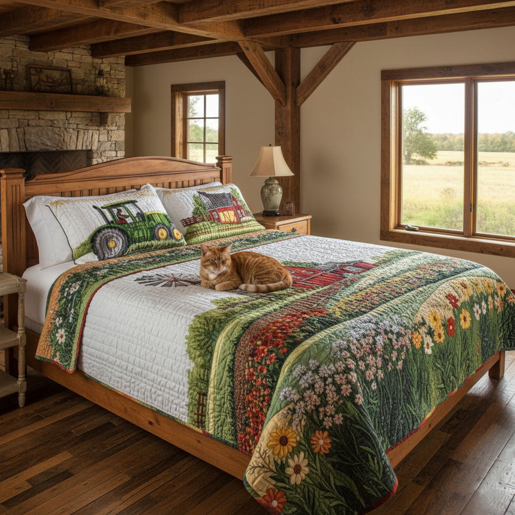 Barnyard Blossom 3-Piece Quilted Bedding Set
