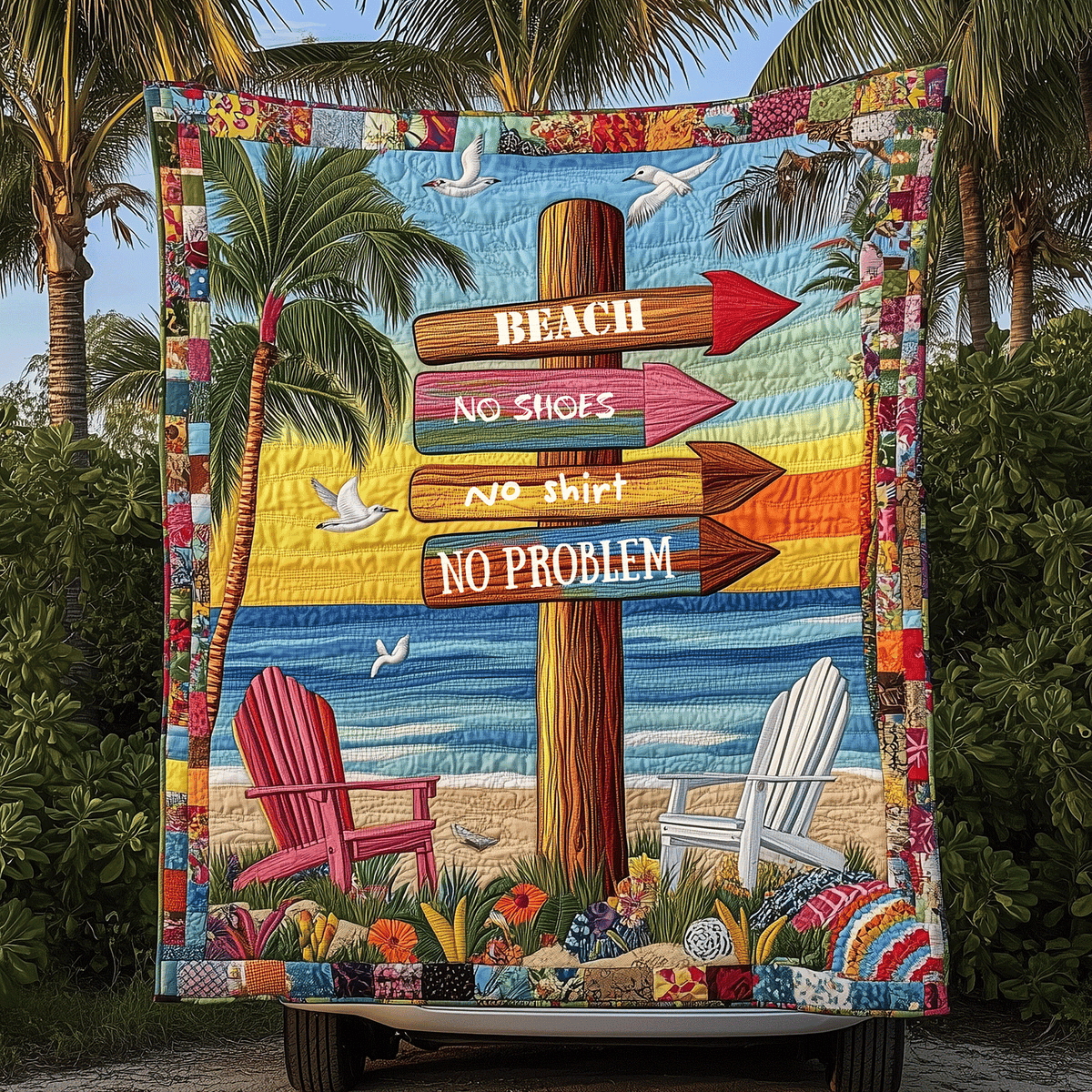 Beach No Problem Quilted Blanket