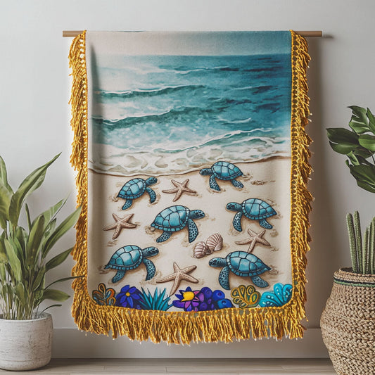 Beach Turtle Hatchlings Woven Throw Blanket