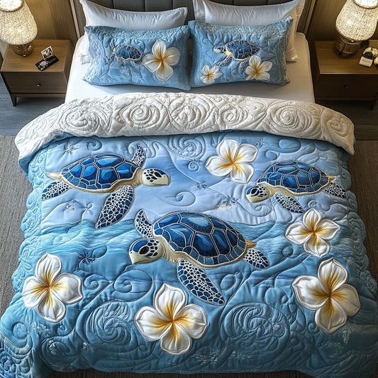 Beachside Turtle Bliss 3-Piece Quilted Bedding Set