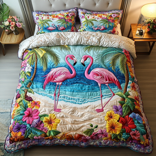 Beachy Flamingo 3-Piece Quilted Bedding Set