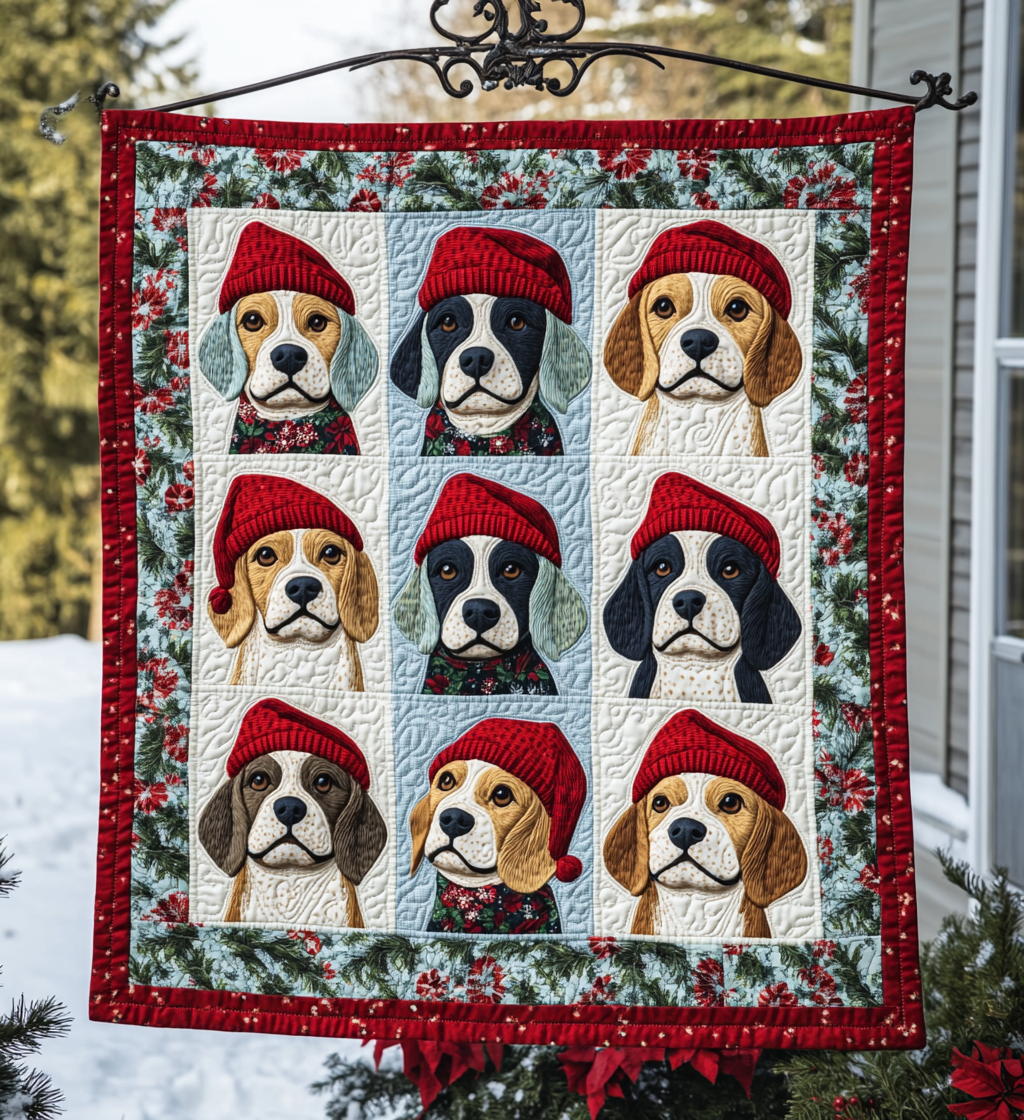 Beagle Christmas Cuddles Quilted Blanket