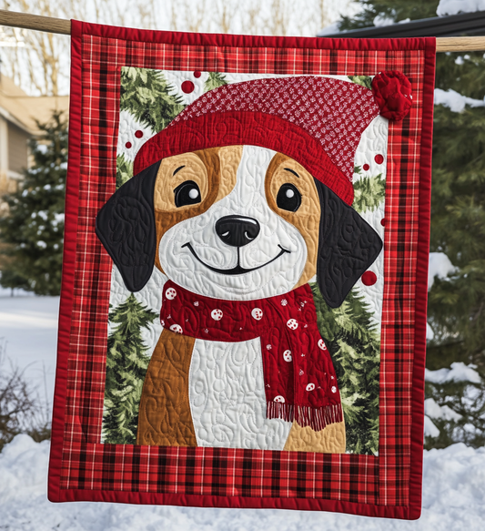Beagle Christmas Magic Quilted Blanket