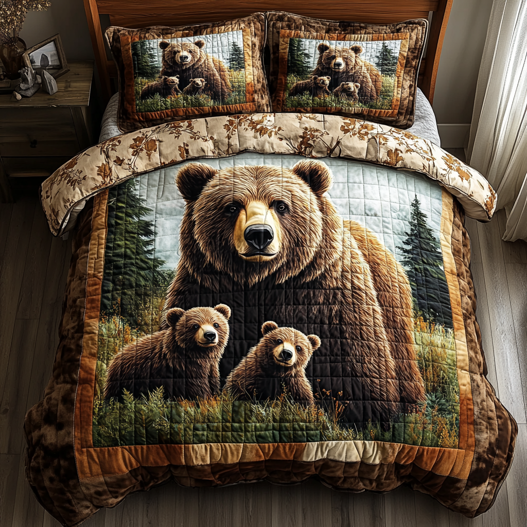 Bear Family 3-Piece Quilted Bedding Set