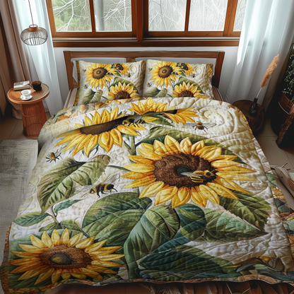 Bee-Flower Serenade 3-Piece Quilted Bedding Set