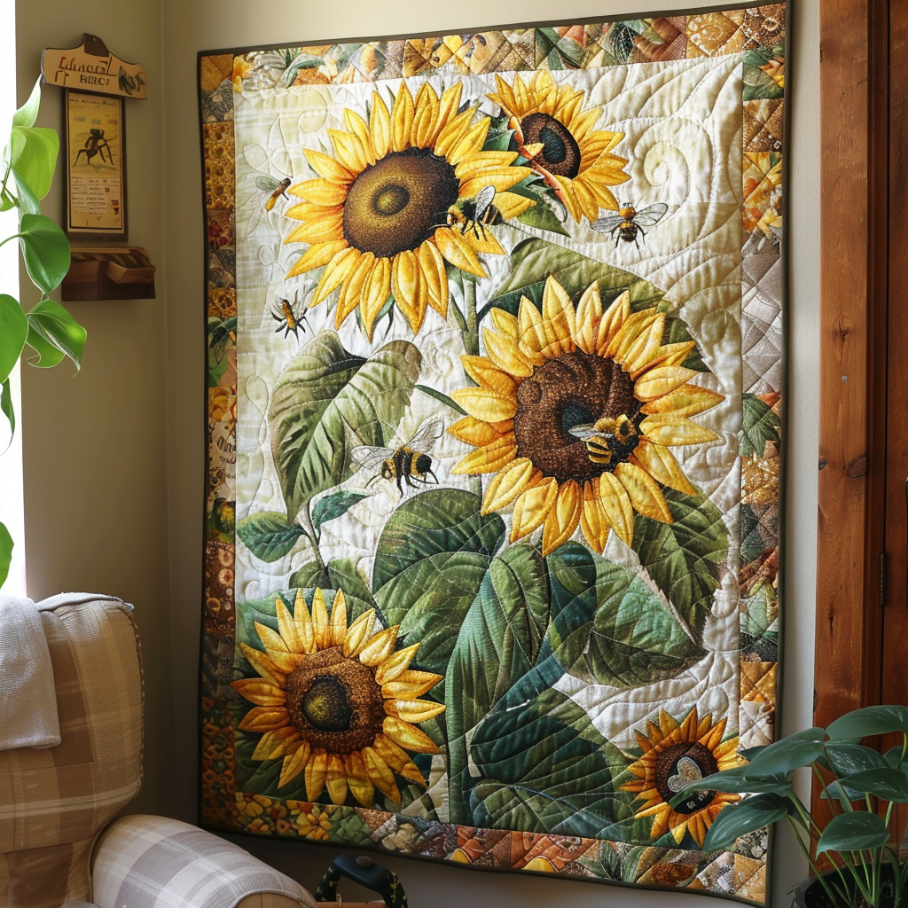 Bee-Flower Serenade Quilted Blanket